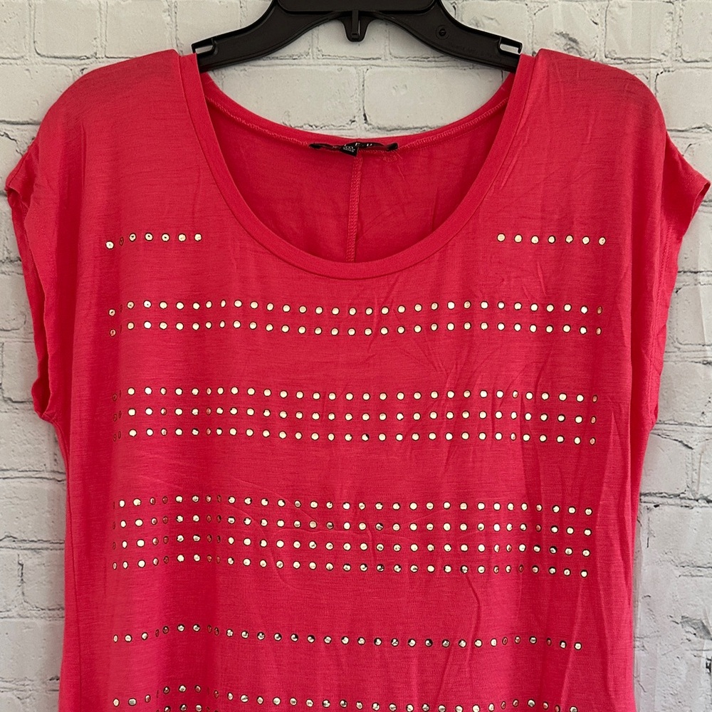 B.L.E.U Faux Studded Women's Salmon Color Top - Picture 2 of 10